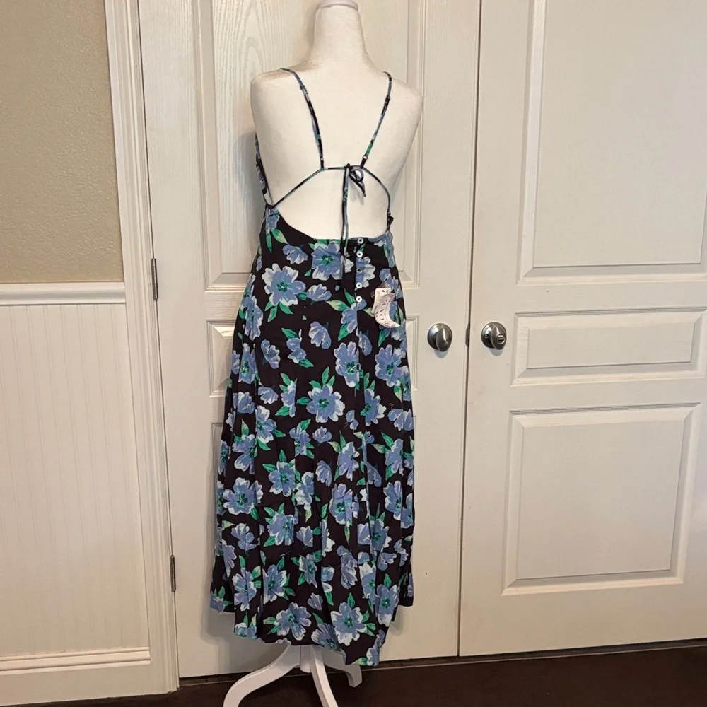 Free People Black Maxi Dress with Blue and Green Floral - Picture 2 of 4